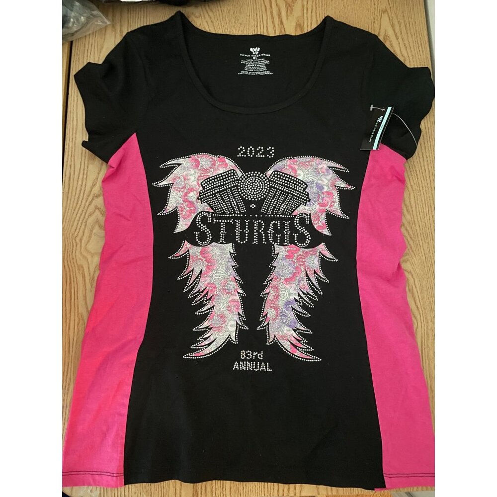B65 New Women’s 2023 Sturgis 83rd Annual Rhinestone Blingy Tshirt Cotton size XL